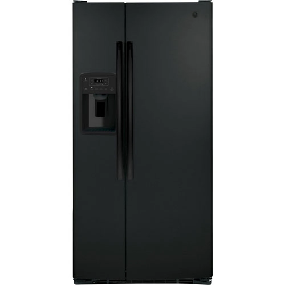 GE 33" 23 Cu. Ft. Side-By-Side Refrigerator with Water & Ice Dispenser (GSS23GGPBB) - Black