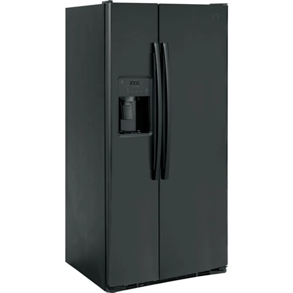 GE 33" 23 Cu. Ft. Side-By-Side Refrigerator with Water & Ice Dispenser (GSS23GGPBB) - Black