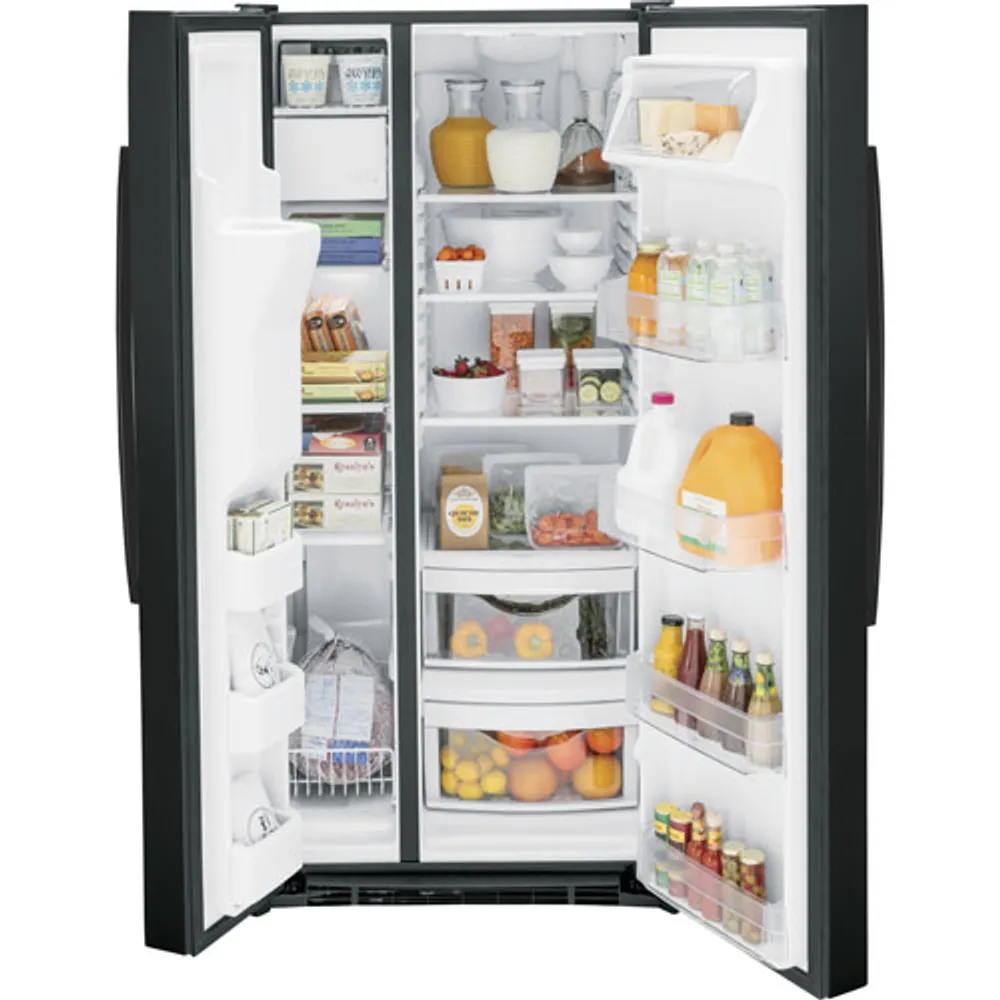 GE 33" 23 Cu. Ft. Side-By-Side Refrigerator with Water & Ice Dispenser (GSS23GGPBB) - Black