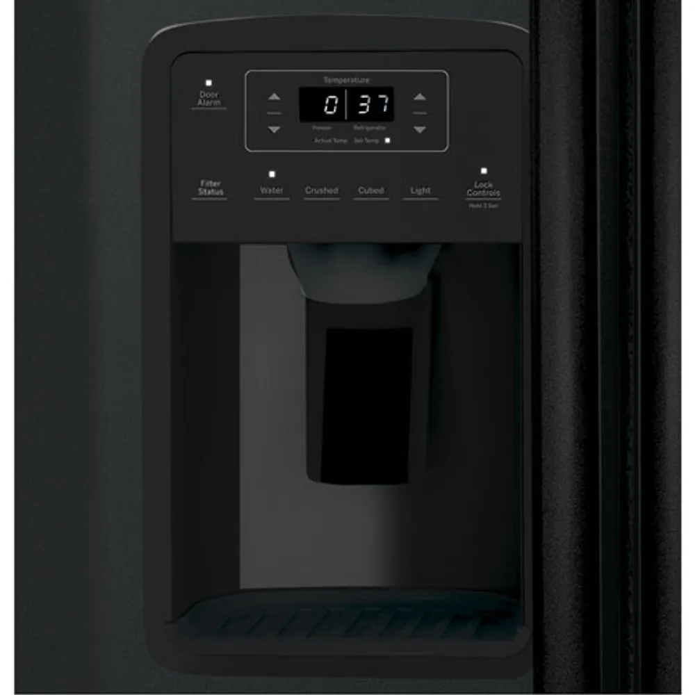 GE 33" 23 Cu. Ft. Side-By-Side Refrigerator with Water & Ice Dispenser (GSS23GGPBB) - Black