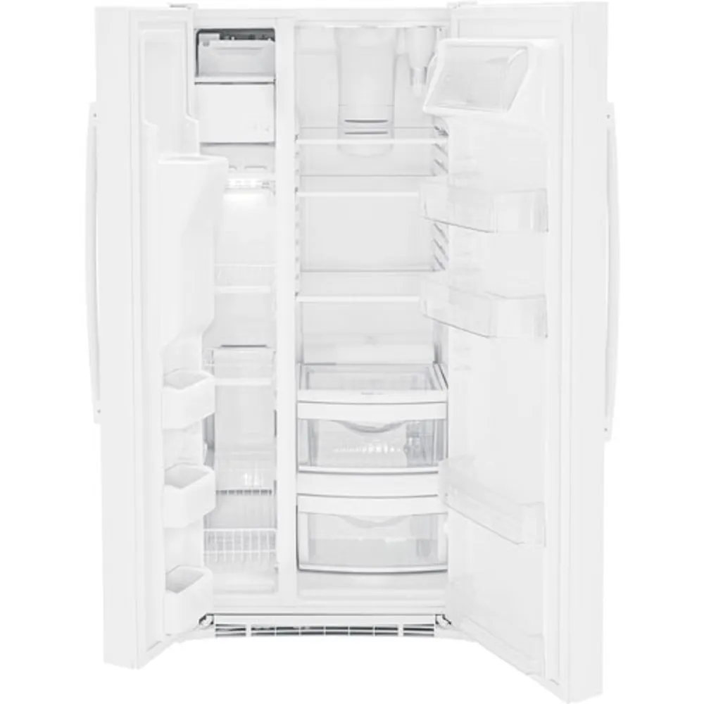 GE 33" 23 Cu. Ft. Side-By-Side Refrigerator with Water & Ice Dispenser (GSS23GGPWW) - White