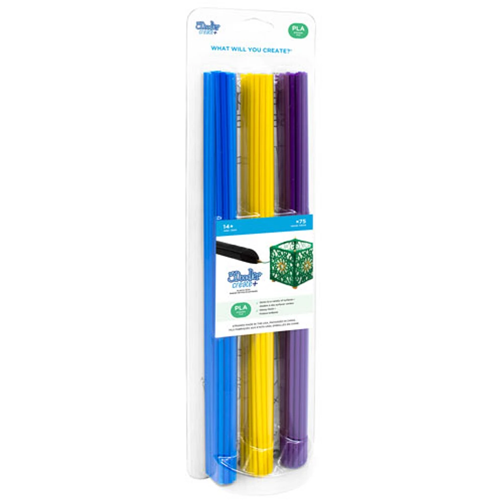 3Doodler Create+ PLA Plastic Refill Kit - Blue/Yellow/Violet - 75 Pack