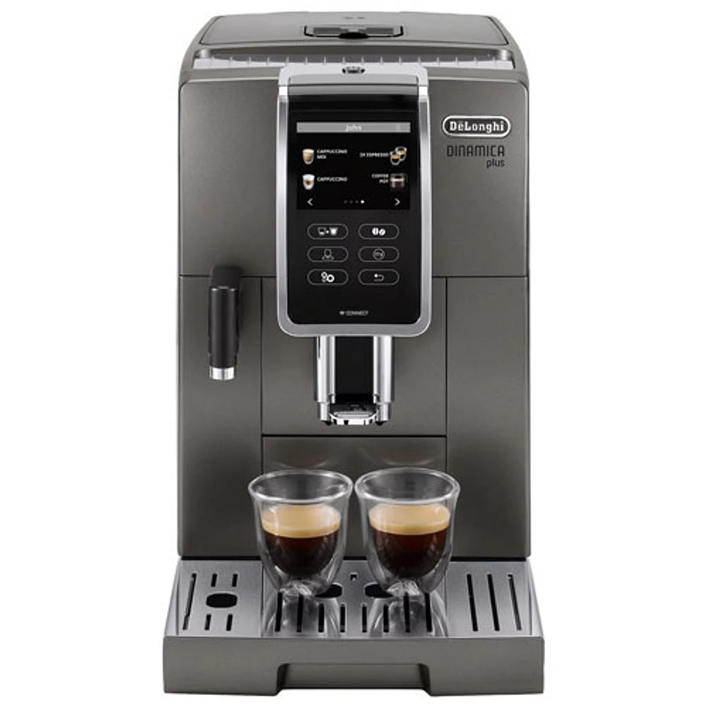 Machine à espresso automatique Dinamica Plus Connected de De'Longhi avec mousseur et moulin à café - Titane