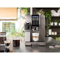 Machine à espresso automatique Dinamica Plus Connected de De'Longhi avec mousseur et moulin à café - Titane