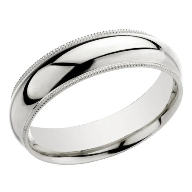 Men's 6.0mm Diamond-Cut Braided Milgrain Edge Comfort-Fit Engravable  Wedding Band in 14K White Gold (1 Line)