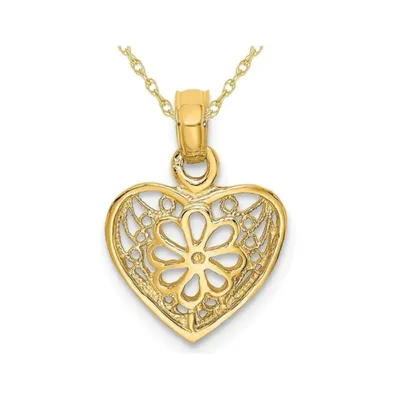 Gem and Harmony 14K Yellow Gold Key Heart Pendant Necklace with Chain