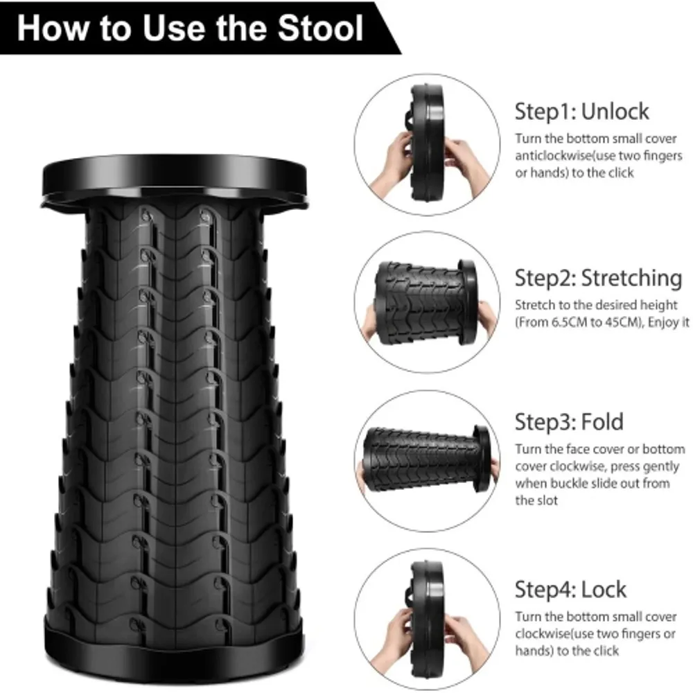 ISTAR Portable Telescoping Stool Folding Camping Stool Seat for