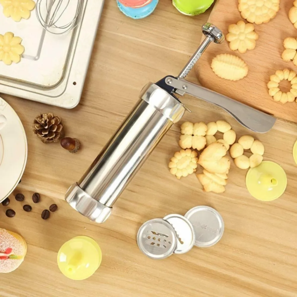 Cookie Press for Baking, Stainless Steel Spritz Cookie Press, Cookie Press  Gun Kit with 13 Cookie Press Discs and 8 Icing Tips, for DIY Biscuit Maker