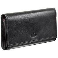 Mancini Equestrian2 RFID Genuine Leather Tri-fold Wallet with Checkbook Pocket - Black