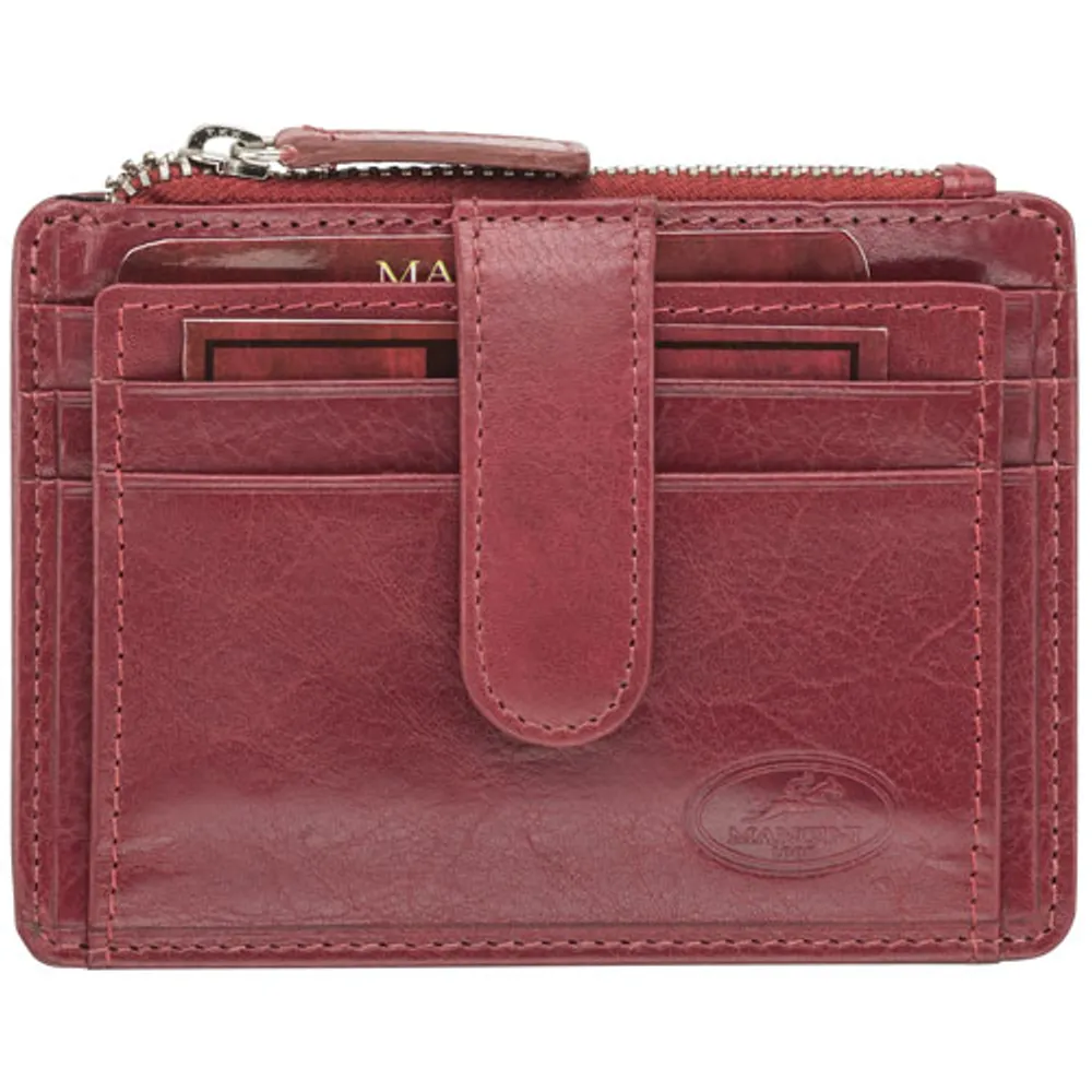 Mancini Equestrian2 RFID Genuine Leather Bi-fold Card Case - Red