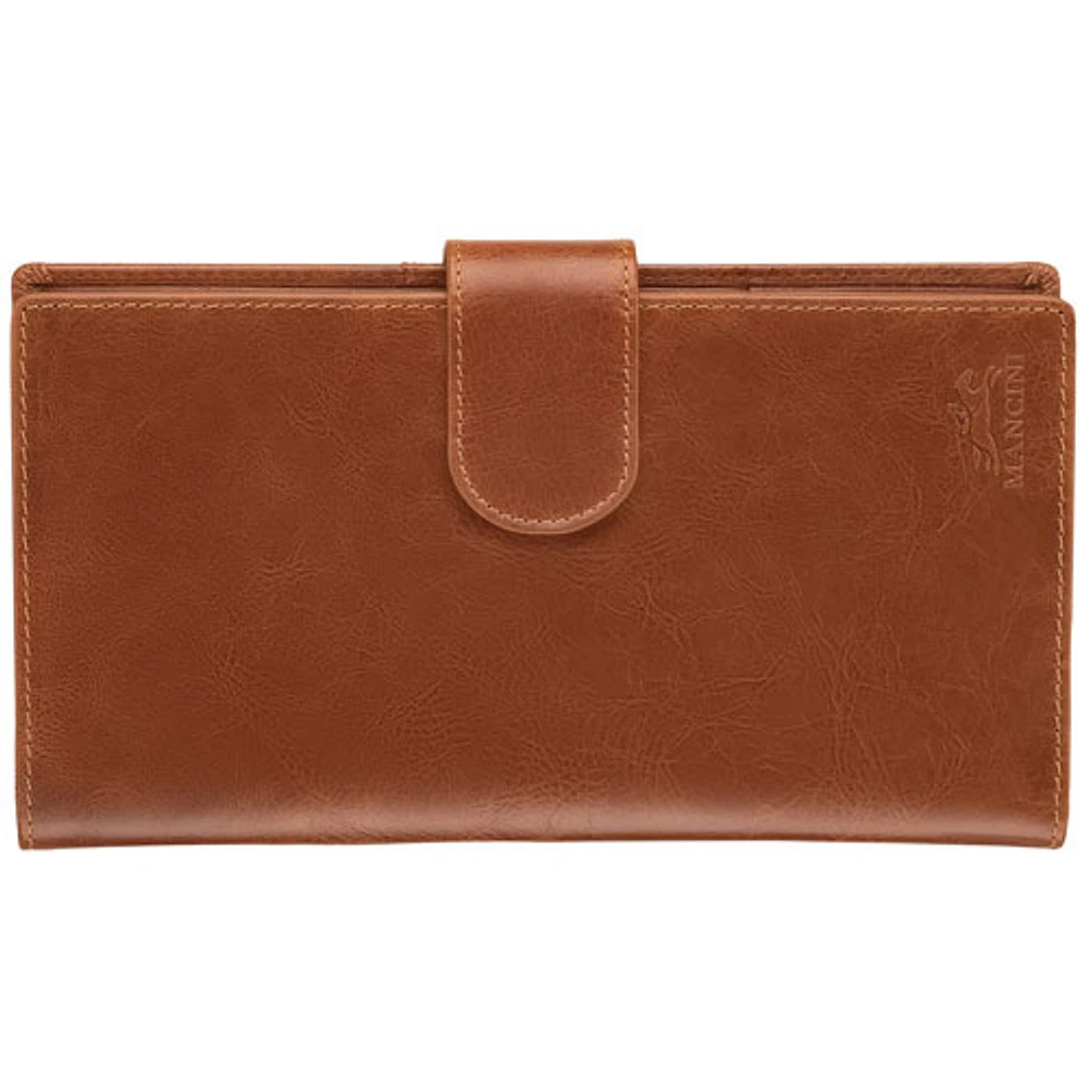 Mancini Casablanca RFID Genuine Leather Bi-fold Travel Wallet - Cognac