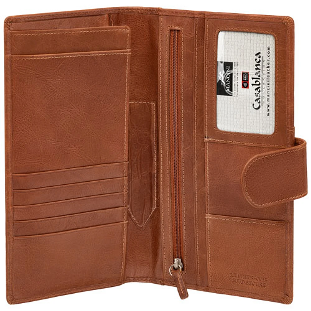 Mancini Casablanca RFID Genuine Leather Bi-fold Travel Wallet - Cognac