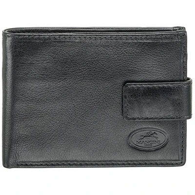 Mancini Equestrian2 RFID Genuine Leather Bi-fold Wallet with Coin Pocket - Black