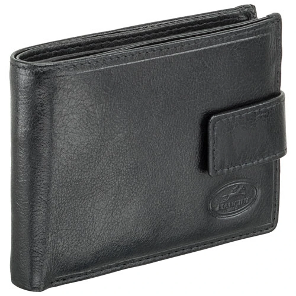 Mancini Equestrian2 RFID Genuine Leather Bi-fold Wallet with Coin Pocket - Black