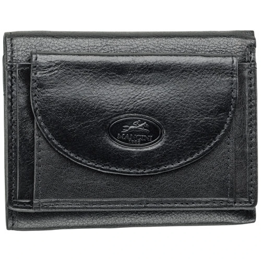 Mancini Equestrian2 RFID Genuine Leather Tri-fold Wallet with External Coin Pocket