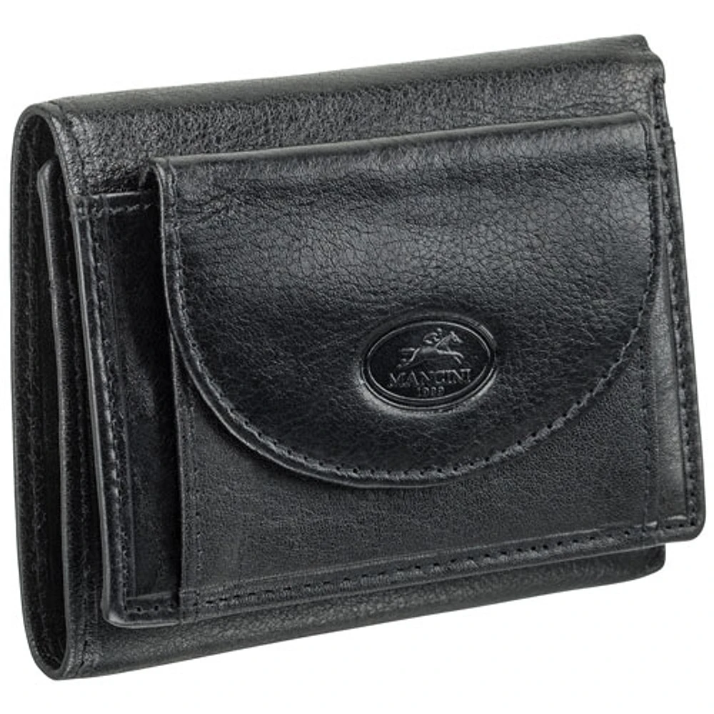 Mancini Equestrian2 RFID Genuine Leather Tri-fold Wallet with External Coin Pocket