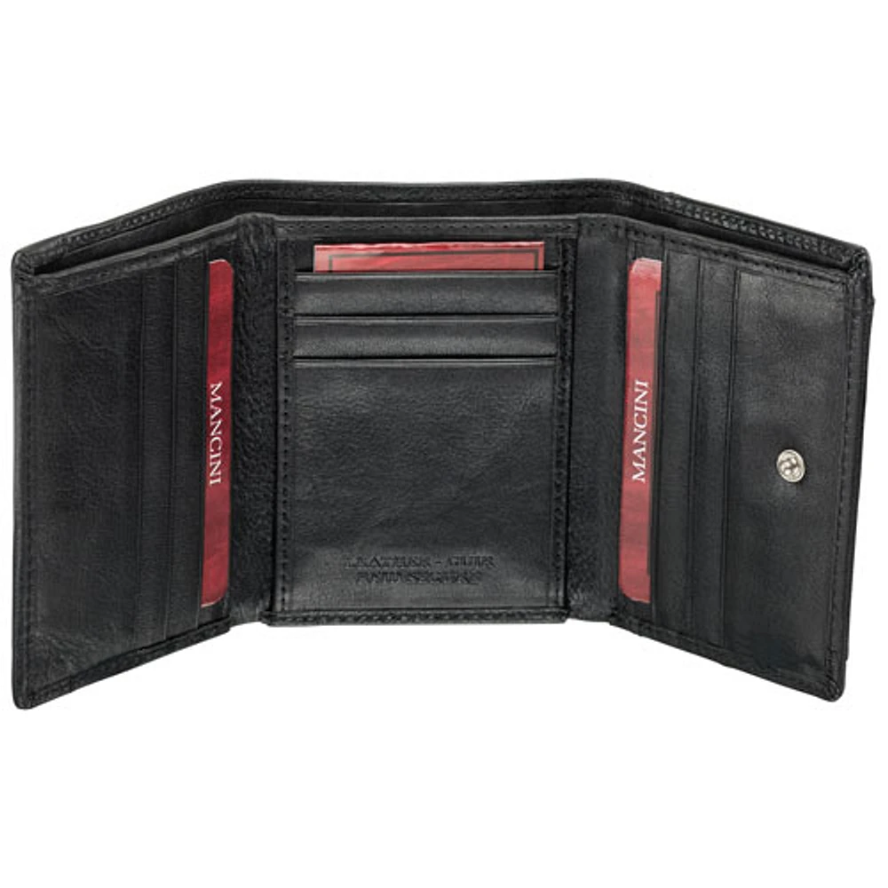 Mancini Equestrian2 RFID Genuine Leather Tri-fold Wallet with External Coin Pocket