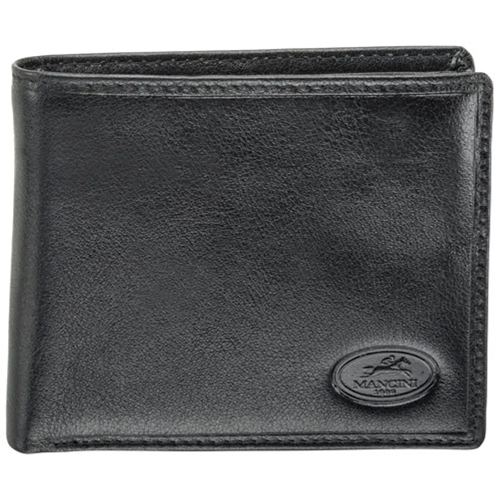 Mancini Equestrian2 RFID Genuine Leather Bi-fold Wing Wallet - Black