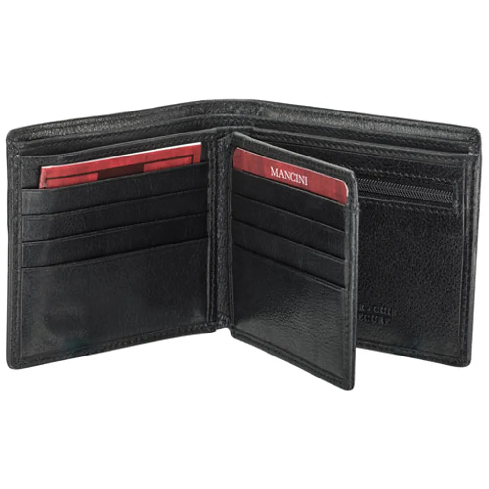 Mancini Equestrian2 RFID Genuine Leather Bi-fold Wing Wallet - Black