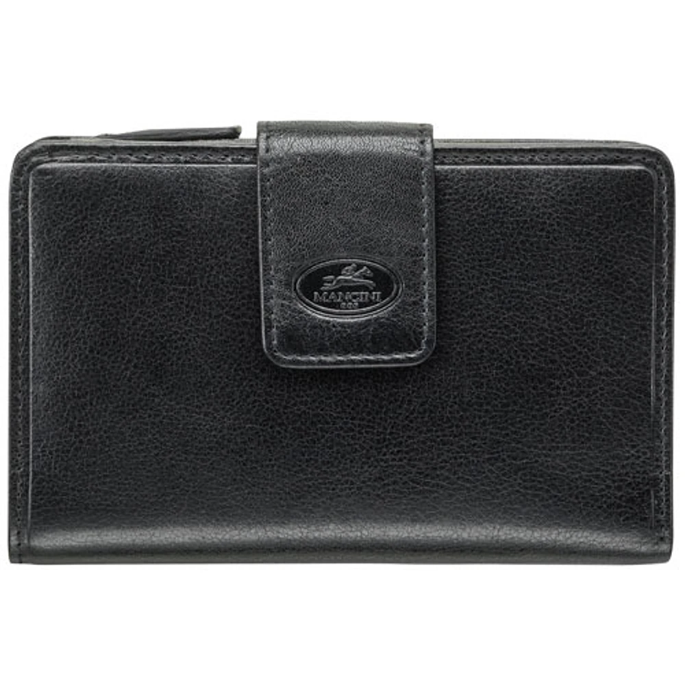 Mancini Equestrian2 RFID Genuine Leather Tri-fold Wing Wallet - Black