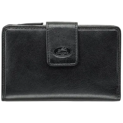 Mancini Equestrian2 RFID Genuine Leather Tri-fold Wing Wallet - Black