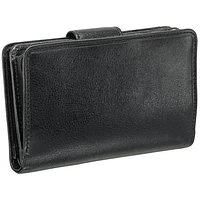 Mancini Equestrian2 RFID Genuine Leather Tri-fold Wing Wallet - Black