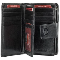 Mancini Equestrian2 RFID Genuine Leather Tri-fold Wing Wallet - Black