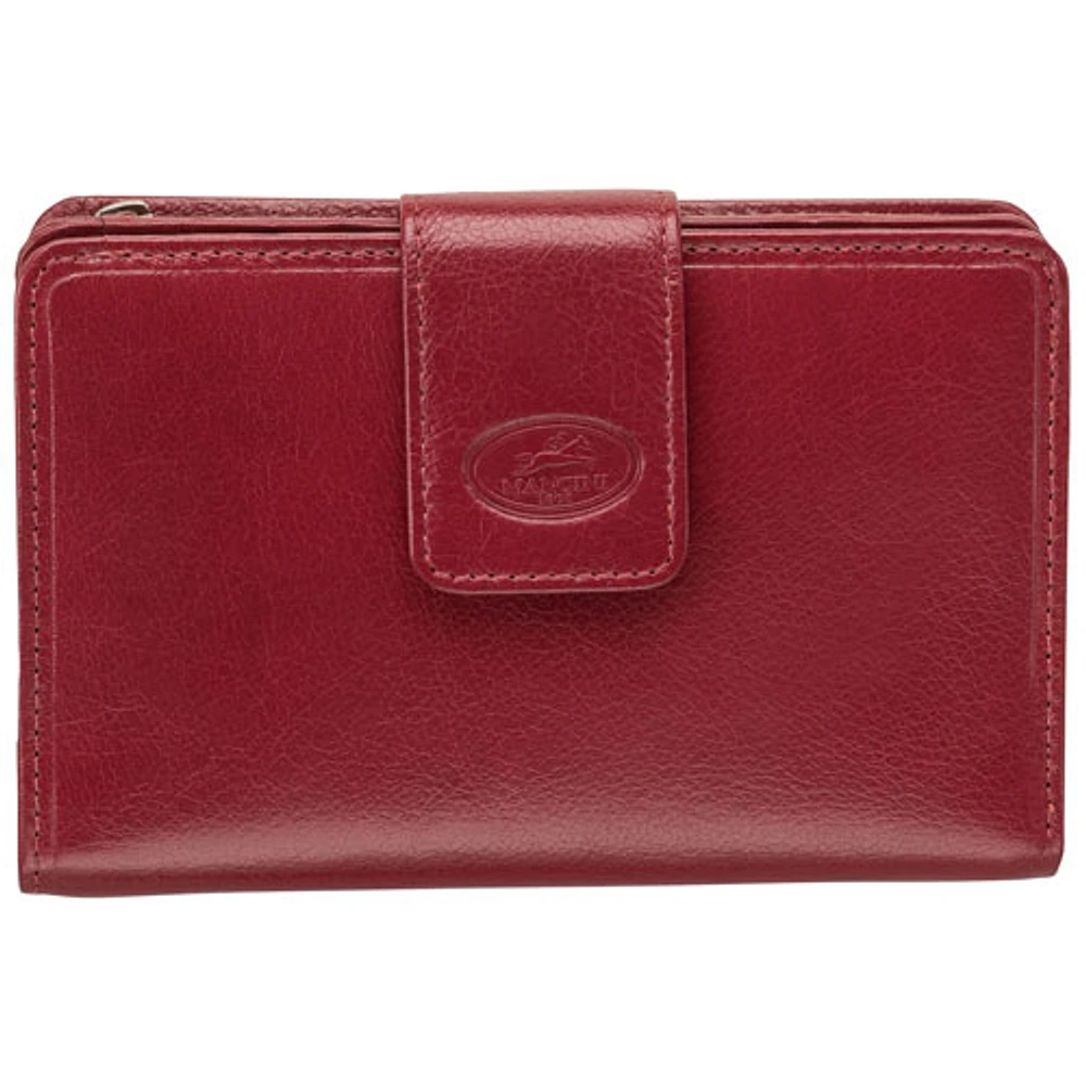 Mancini Equestrian2 RFID Genuine Leather Bi-fold Wing Wallet - Red