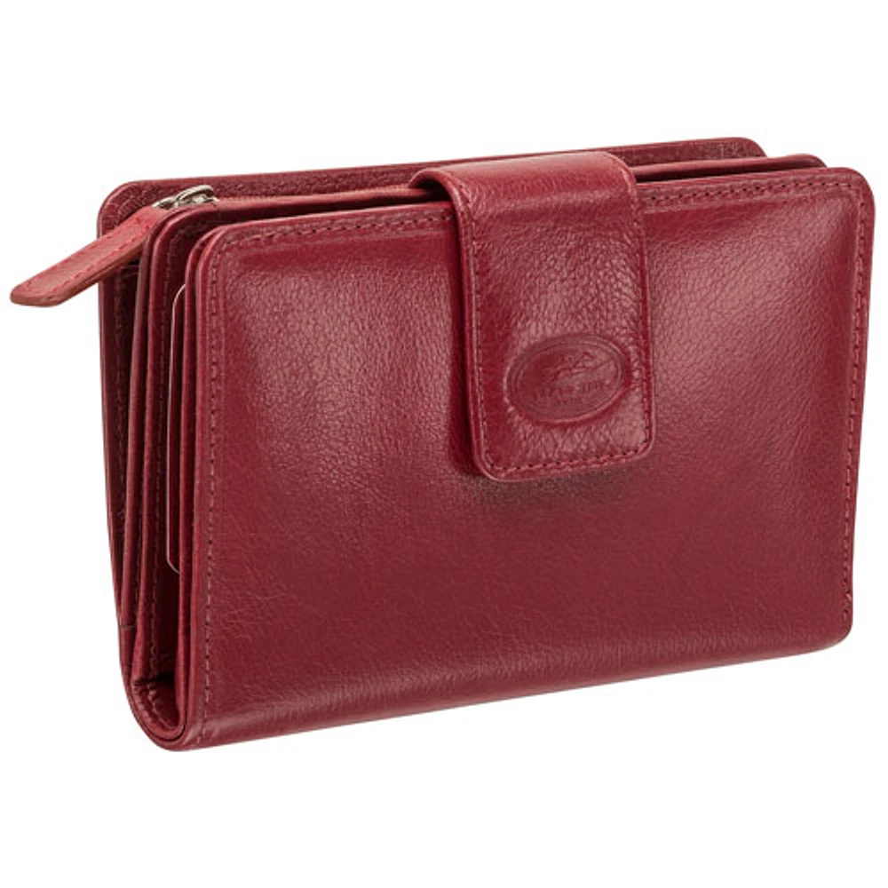 Mancini Equestrian2 RFID Genuine Leather Bi-fold Wing Wallet - Red