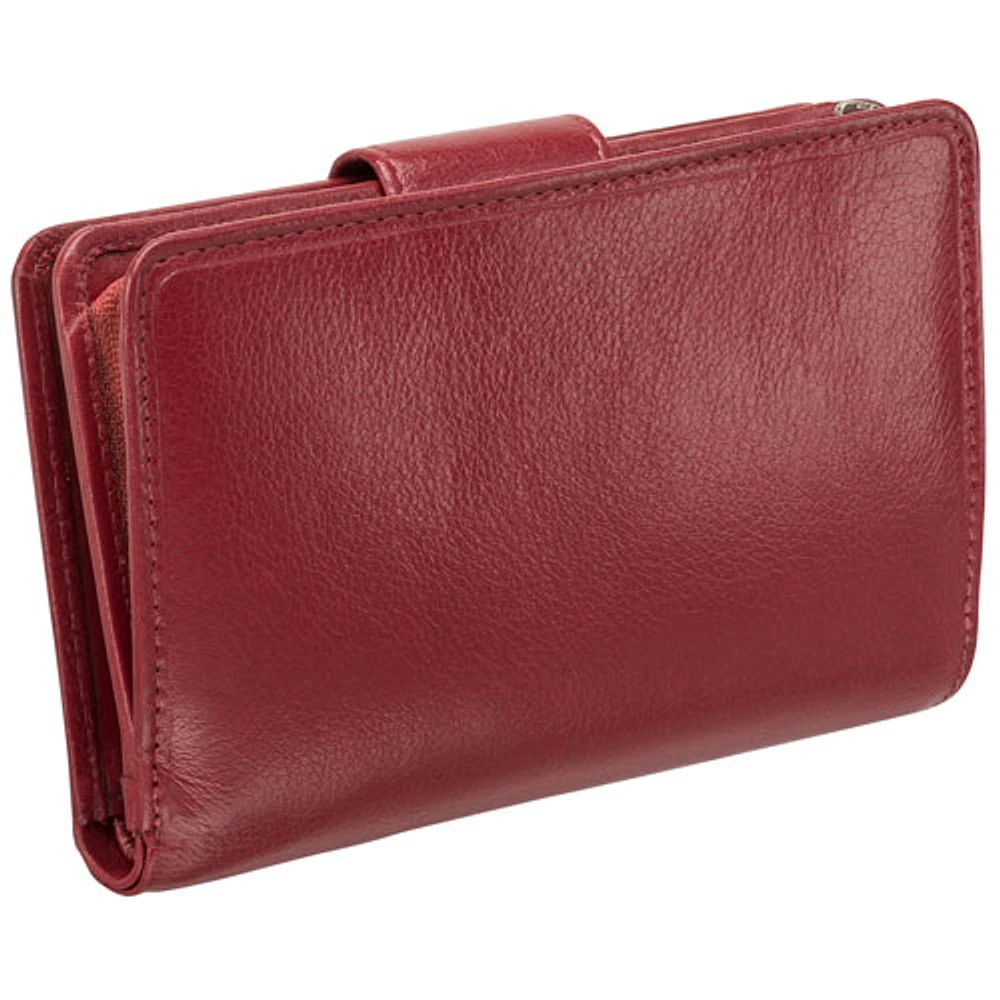 Mancini Equestrian2 RFID Genuine Leather Bi-fold Wing Wallet - Red