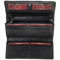 Mancini Equestrian2 RFID Genuine Leather Tri-fold Wallet - Black