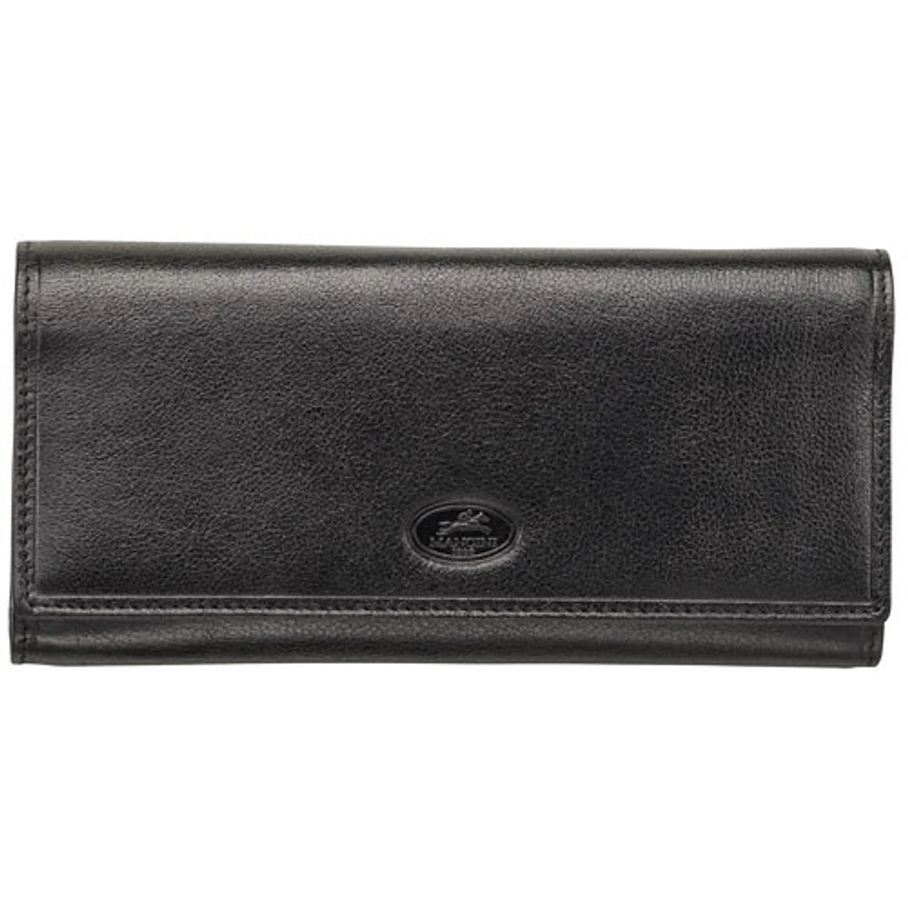 Mancini Equestrian2 RFID Genuine Leather Tri-fold Wing Wallet - Black