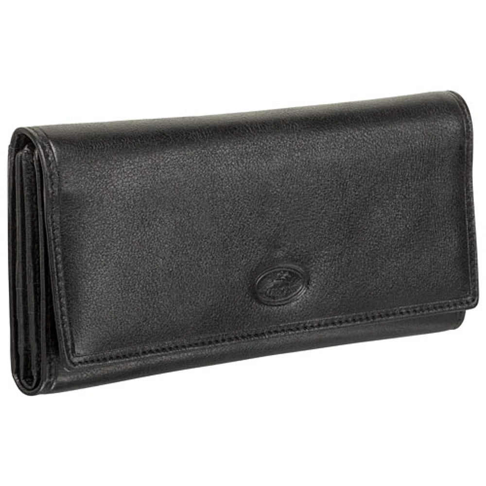 Mancini Equestrian2 RFID Genuine Leather Tri-fold Wing Wallet - Black