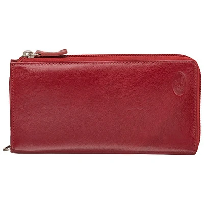 Mancini Equestrian2 RFID Genuine Leather Bi-fold Wristlet - Red