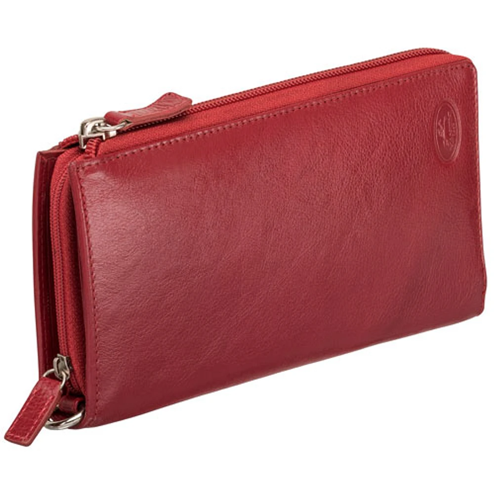 Mancini Equestrian2 RFID Genuine Leather Bi-fold Wristlet - Red