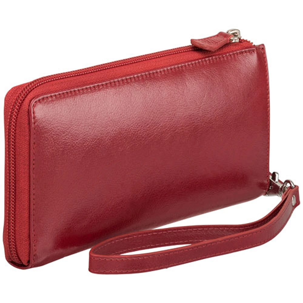 Mancini Equestrian2 RFID Genuine Leather Bi-fold Wristlet - Red