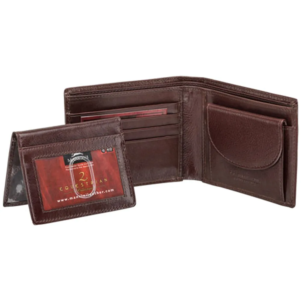Mancini Equestrian2 RFID Genuine Leather Bi-fold Wallet with Coin Pocket (52955) - Brown