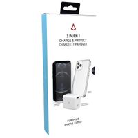 LBT 3-in-1 Charge & Product Bundle w/ Case, Screen Protector & Wall Charger for iPhone 13 Pro - Clear