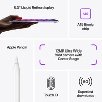 iPad mini 8,3 po Go avec Wi-Fi et 5G (6e génération) d'Apple