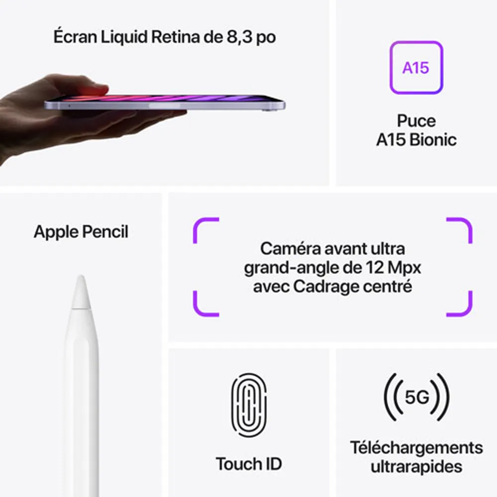 iPad mini 8,3 po Go avec Wi-Fi et 5G (6e génération) d'Apple