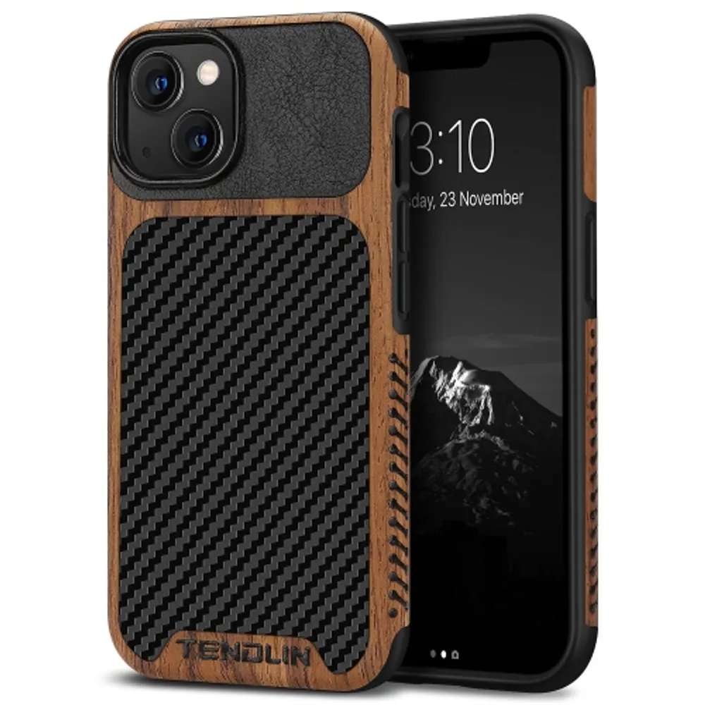 HLD TENDLIN Compatible with iPhone 13 Mini Case Wood Grain with Carbon  Fiber Texture Design Leather Hybrid Case Compatible for i | The Pen Centre