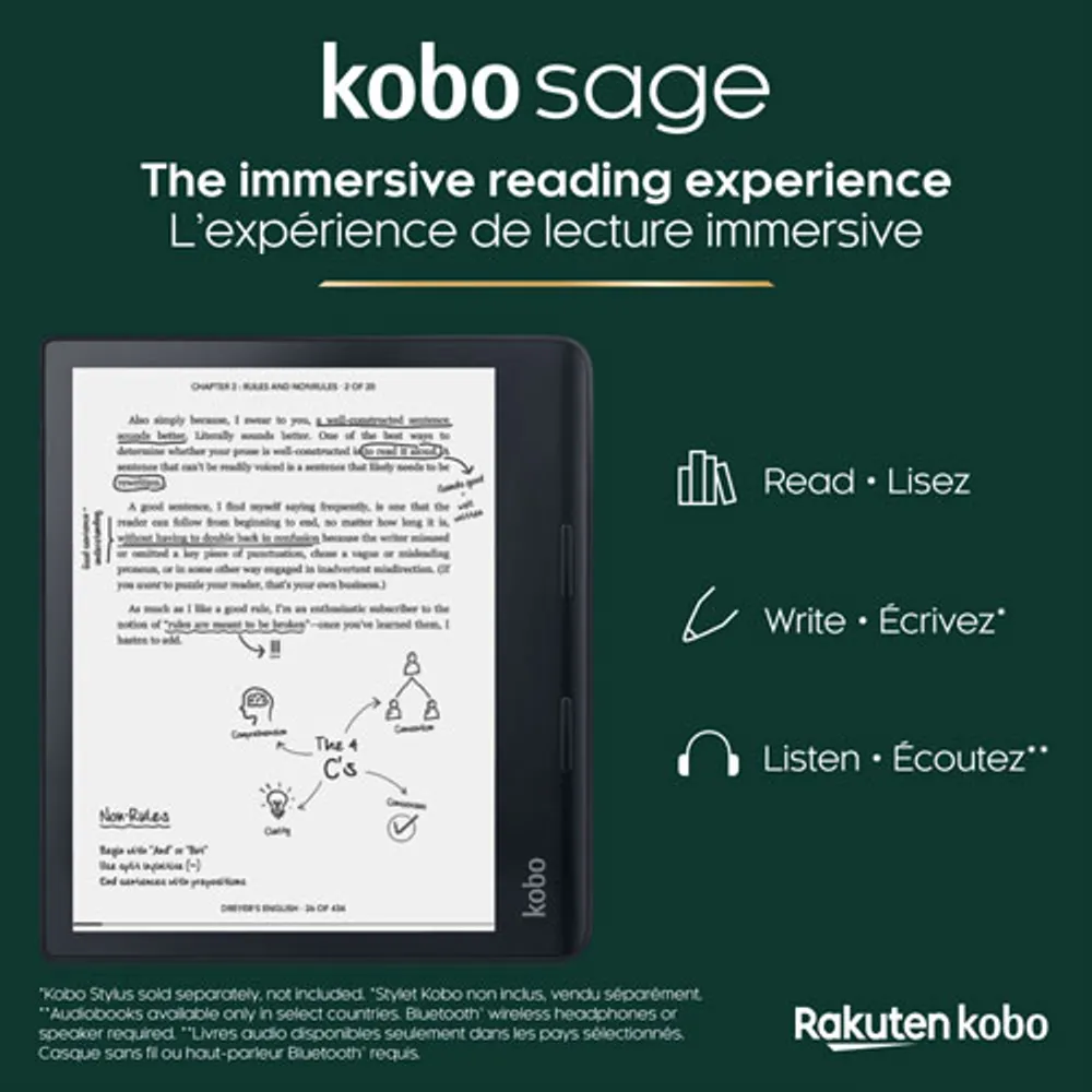 Kobo Sage HD 8" Digital eReader with Touchscreen (N778-KU-BK-K-EP) - Black