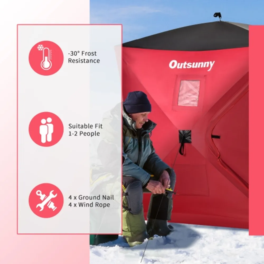 Outsunny 2 Person Pop Up Ice Fishing Tent Shelter, Fishing Shanty, with  Carry Bag, Black