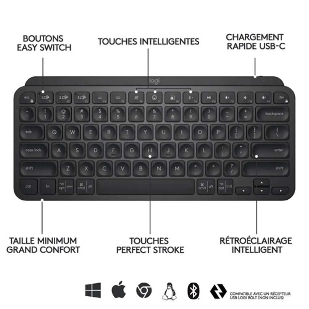 Clavier ergonomique rétroéclairé Bluetooth MX Keys Mini de Logitech