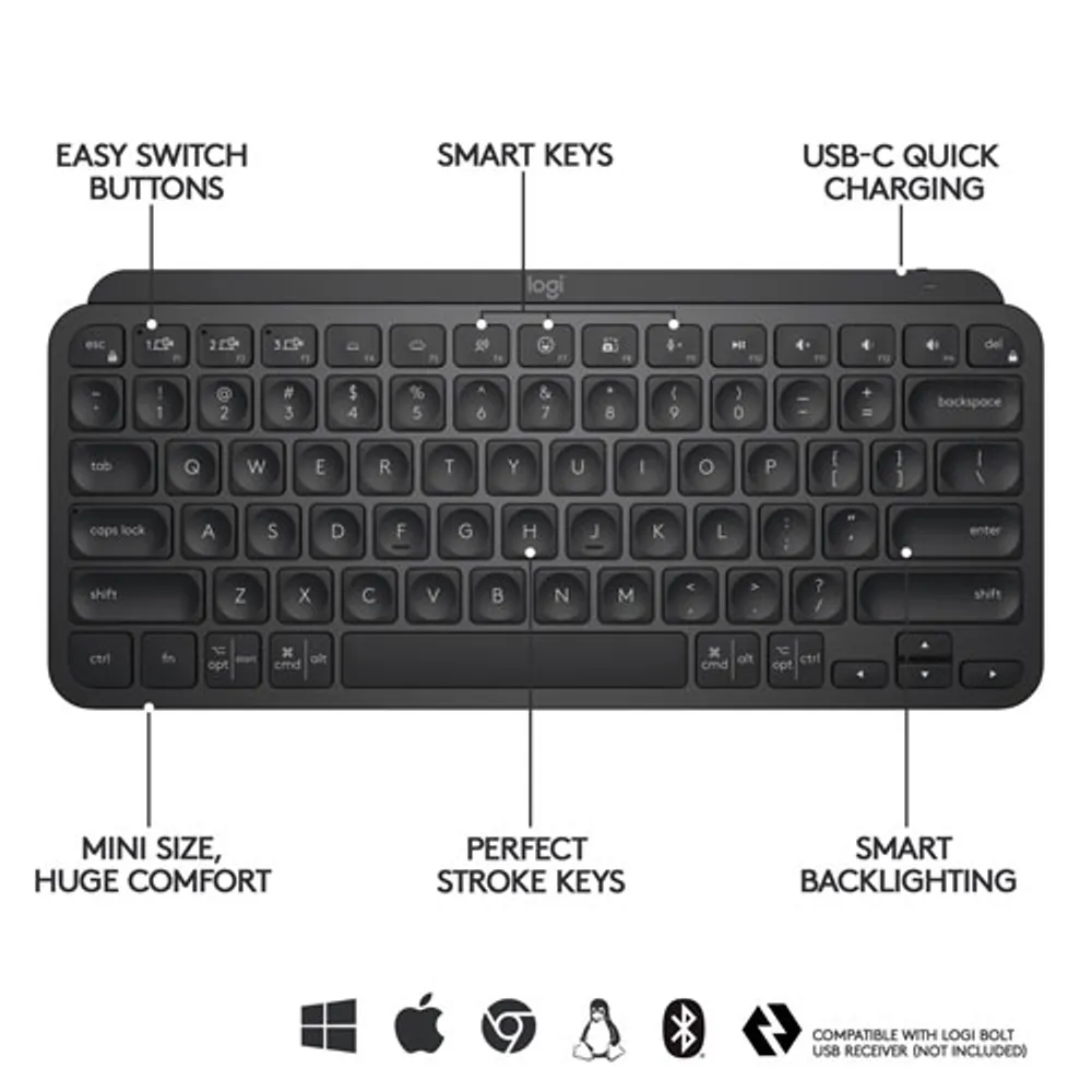 Clavier ergonomique rétroéclairé Bluetooth MX Keys Mini de Logitech