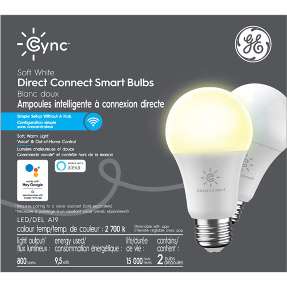 GE Cync A19 Smart LED Light Bulb - Soft White - 2 Pack