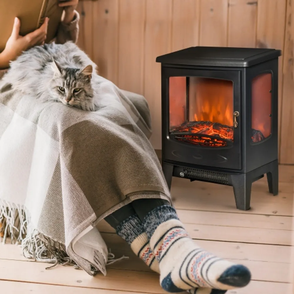 HOMCOM Electric Fireplace Heater, Freestanding Fireplace Stove with  Realistic Adjustable Flame Effect and Adjustable Temperature, Overheating  Safety Protection, 750W/1500W, Black | Coquitlam Centre