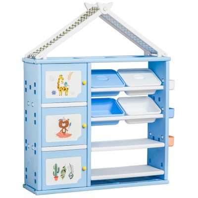 Qaba Kids Toy Organizer and Storage Book Shelf with shelves, storage cabinets, storage boxes, and storage baskets, Blue