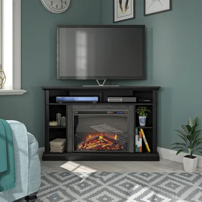 Ameriwood Home Overland 50" Corner Fireplace TV Stand with Logs Firebox