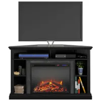 Ameriwood Home Overland 50" Corner Fireplace TV Stand with Logs Firebox - Black